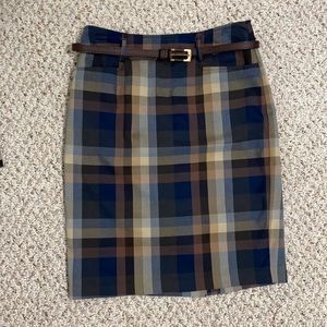 Navy & Neutral Plaid Pencil Skirt